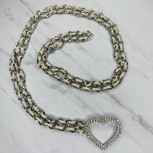 Rhinestone Heart Silver Chain Link Belt Y2K Festival One Size (OS) ✨